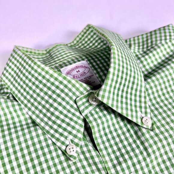 Brooks Brothers 1818 Men’s Button Down Dress Shirt Size Medium Green Logo - Picture 15 of 16
